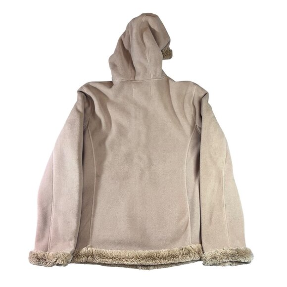 Green Tea Womens Faux Fur-Lined Hooded Jacket Sand Beige Warm Outerwear Medium - Picture 2 of 6